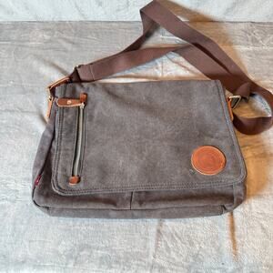 Augur Strauss Canvas Messenger Bag Leather Trim Crossbody Laptop Travel Gray